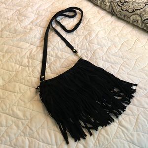 Suede fringed crossbody bag